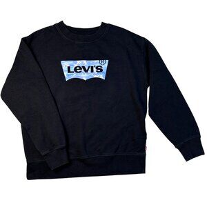 Levi’s Iconic Logo Sweatshirt Black Blue Batwing Crewneck Pullover Unisex Size M